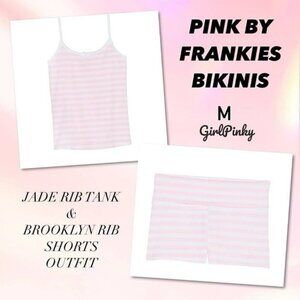 VS PINK BY FRANKIE’S JADE COTTON TANK & BROOKLYN SHORTS SET PEONY STRIPE MED/LG